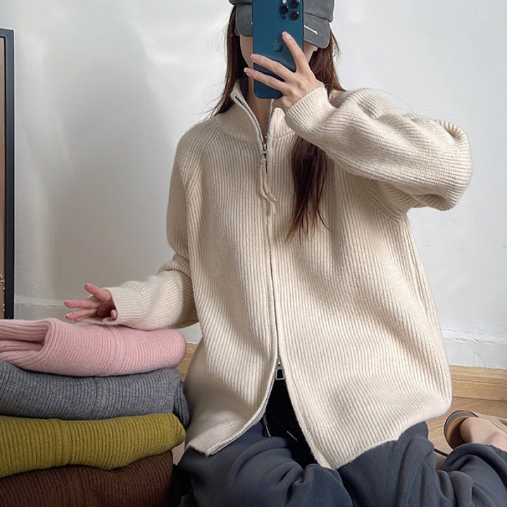 Cardigan pour femme avec col montant et fermeture éclair Chic & Stil