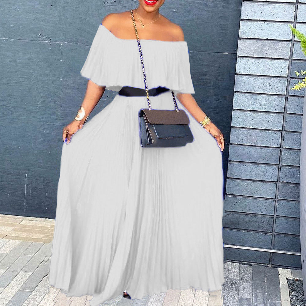 Maxi dress for women with off-shoulder design and elastic waistband Lune London