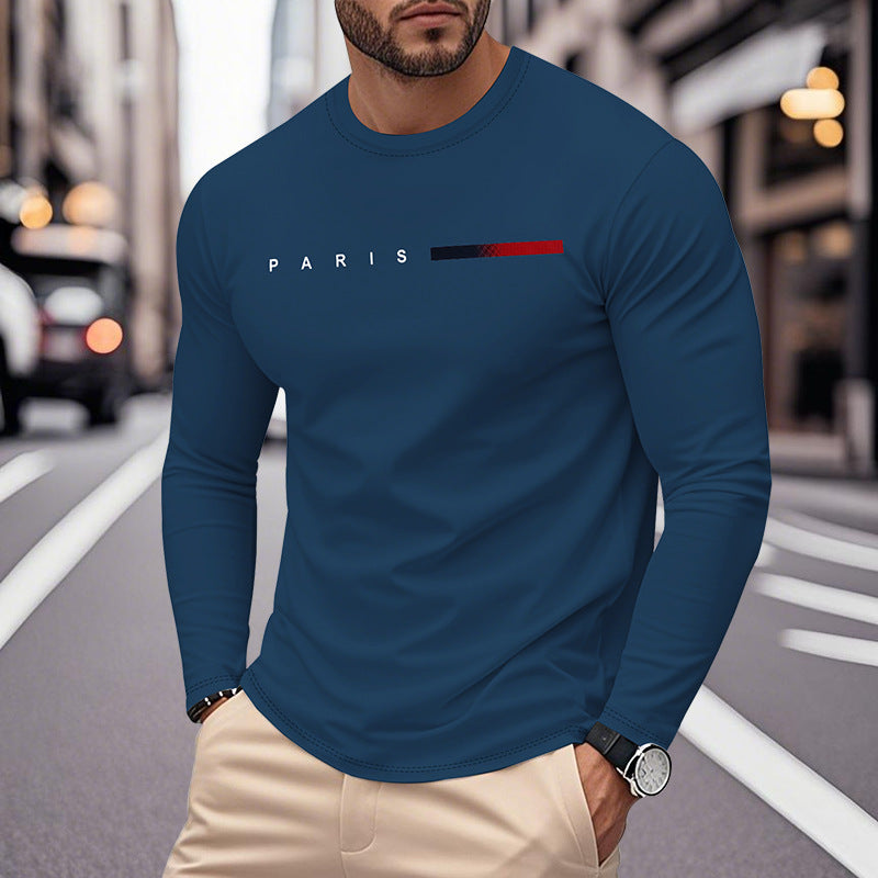Men's Long Sleeve T-Shirt with Modern Paris Print and Elastic Hem Lune London