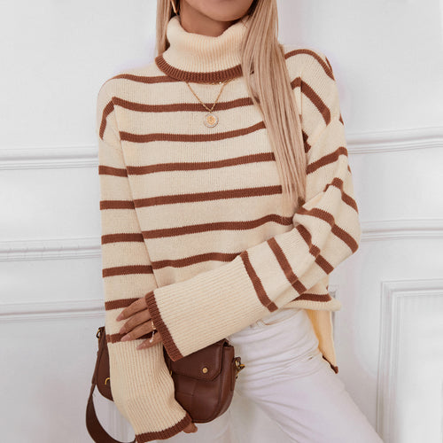 Lune London women's turtleneck sweater with wide stripes and relaxed fit