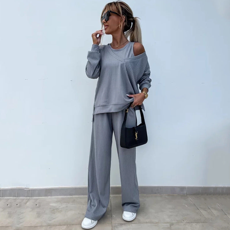 Lune London women's ribbed knit casual set with asymmetrical cutouts