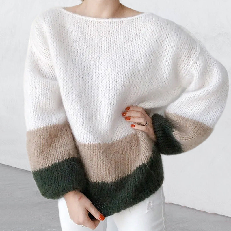 Coarse knit sweater for women with a modern block pattern and a relaxed fit Lune London