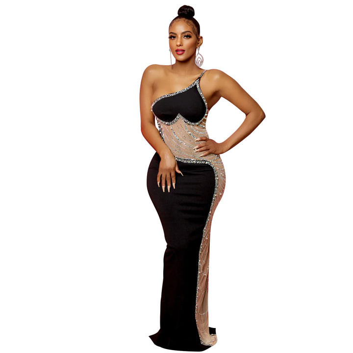 One-shoulder sequin evening dress for women Lune London