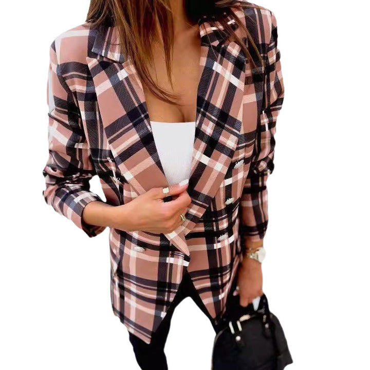 Custom tailored plaid double-breasted blazer for ladies Lune London