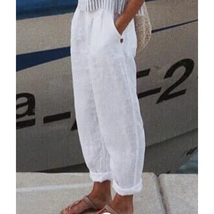 Casual linen pants for women with elastic waistband and practical side pockets Lune London
