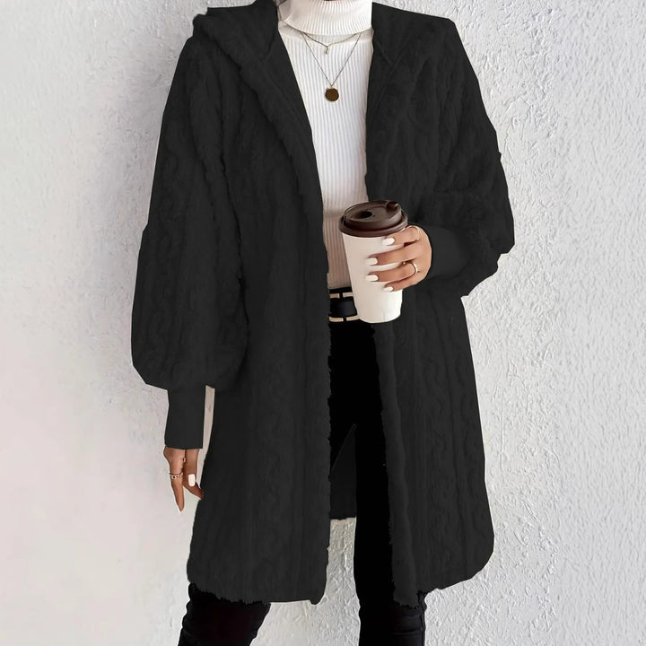 Trendy long jacket for women with hood and texture Lune London