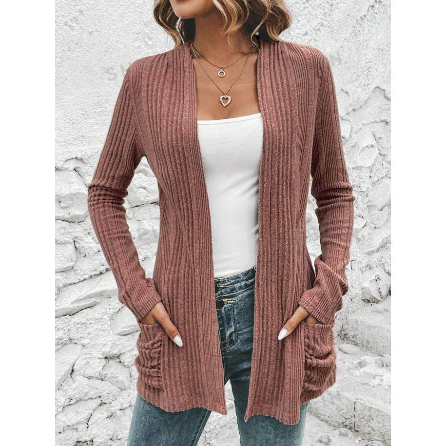 Knitted jacket for women with a stylish ribbed design and practical pockets Lune London