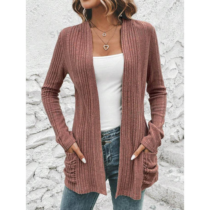 Knitted jacket for women with a stylish ribbed design and practical pockets Lune London