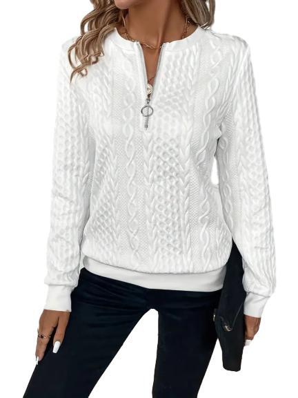 Women's Sweatshirt with Cable Pattern and Half Zipper Lune London
