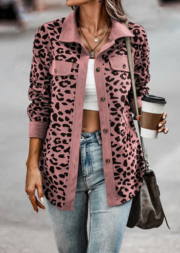 Leisure jacket for women with textured leopard print and practical pockets Lune London