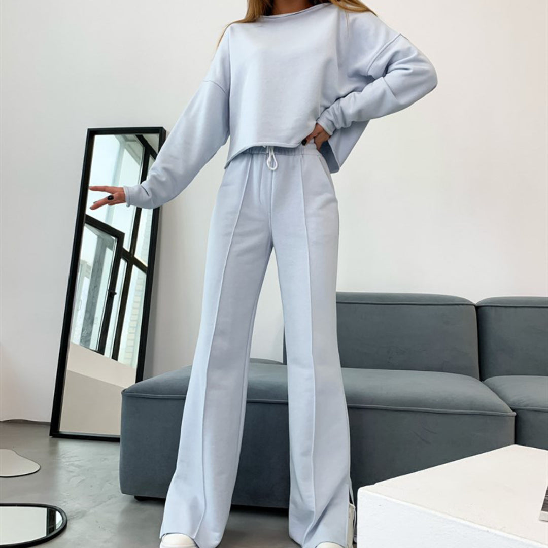 Lune London casual cropped sweatshirt and loose sweatpants set for women