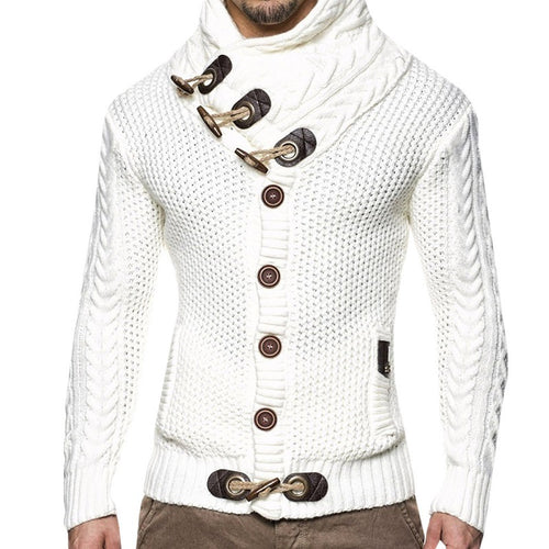 Chunky knit sweater for men with shawl collar and button detail Lune London