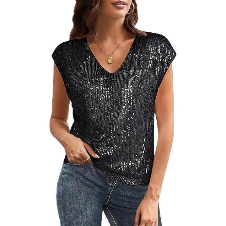 Women Sparkling V-Neck Top with Sequins Lune London