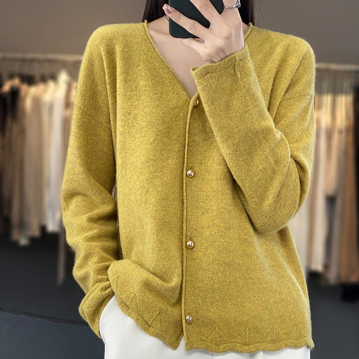 Ladies Elegant Cardigan with golden buttons and structured design Lune London