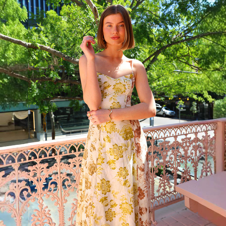 Chic & Stil Women's Summer Maxi Dress with Floral Print and Thin Spaghetti Straps