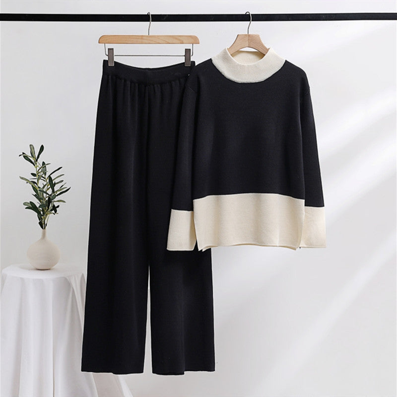 Elegant knit loungewear set for women with wide waistband and decorative collar Lune London