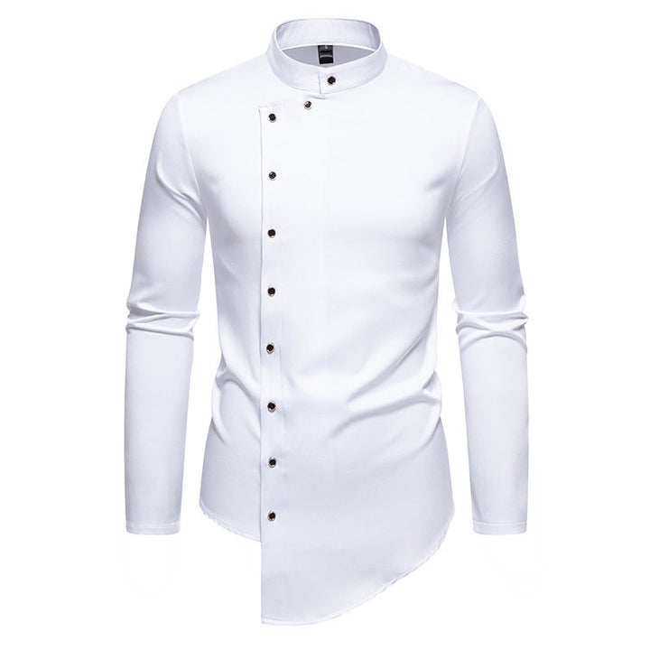 Long sleeve shirt for men with modern high collar and creative button placket Lune London