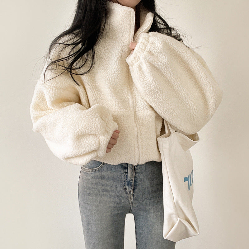 Women's cozy fleece jacket with high collar and zipper Lune London