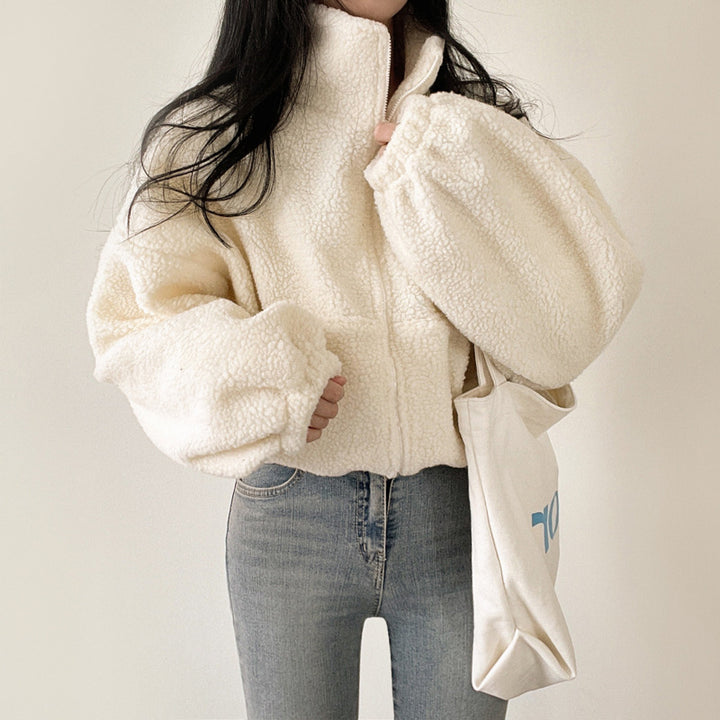 Women's cozy fleece jacket with high collar and zipper Lune London