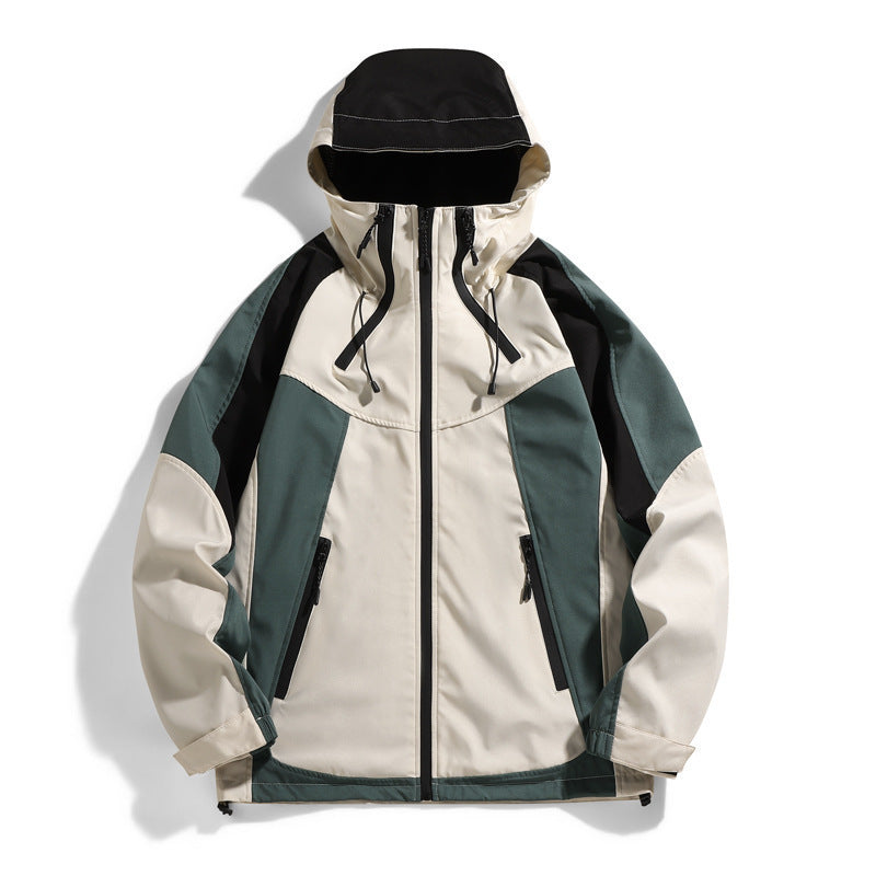 Technical outdoor jacket for men with waterproof properties and an adjustable hood Lune London