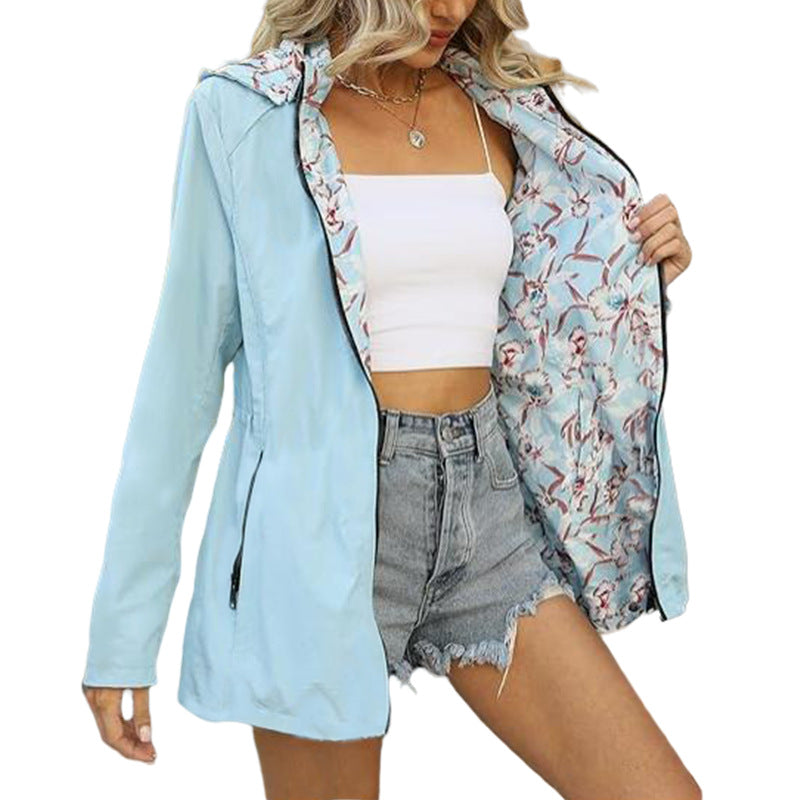 Ladies light transition jacket with floral lining Lune London