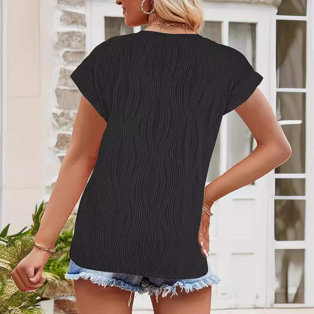 Ladies Elegant top with textured wavy pattern and elastic hem Lune London