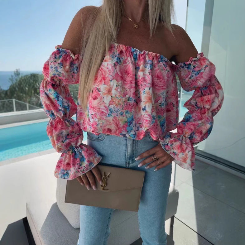 Off-shoulder floral blouse for women with balloon sleeves Lune London