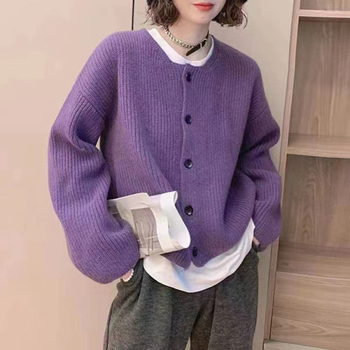 Casual knit jacket for women with open front buttons and balloon sleeves Lune London