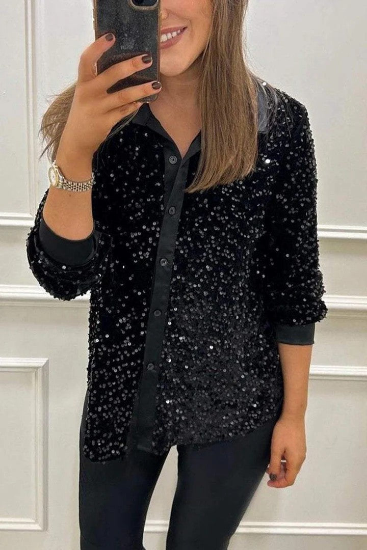 Blouse en sequins étincelants pour femmes avec col classique Chic & Stil