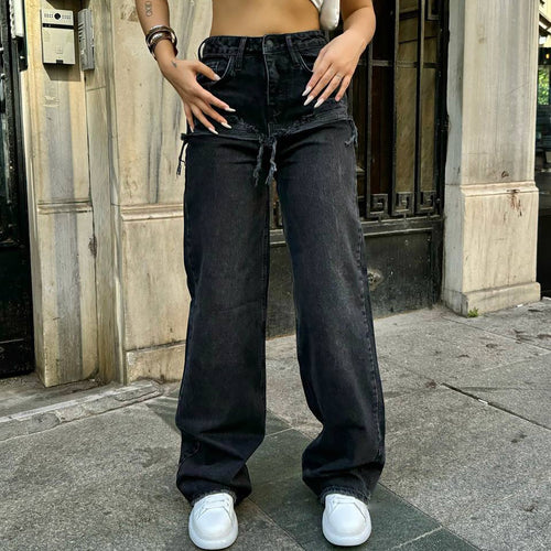 High-waisted women's jeans with wide legs and tie belt Lune London