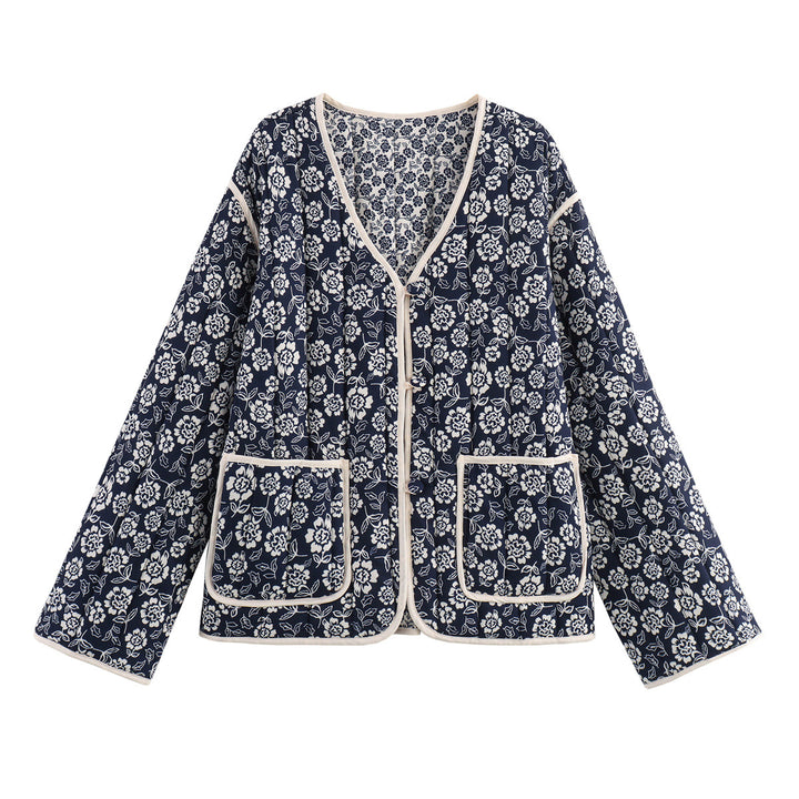 Quilted women's jacket with floral design and practical pockets Lune London