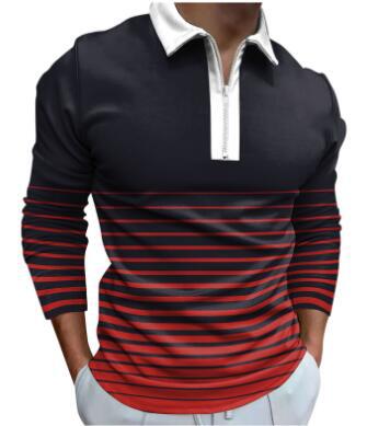 Men's long sleeve polo with sporty striped detail and high-quality zipper Lune London