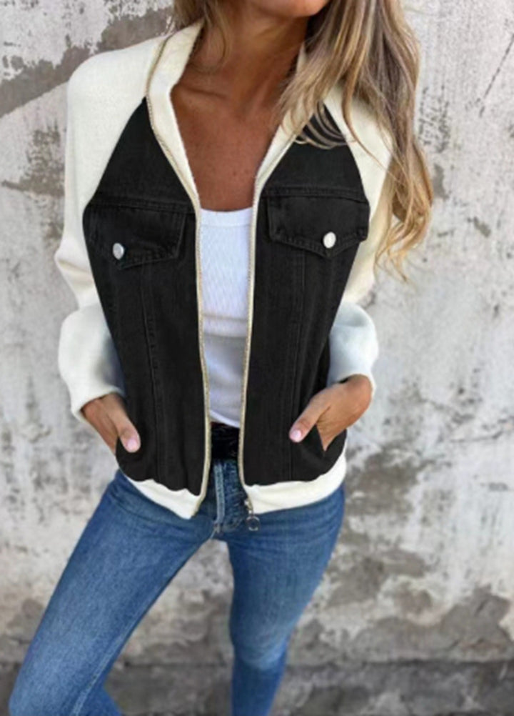 Casual sweatshirt jacket for women with denim style and fleece sleeves Lune London