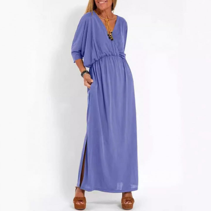 Casual maxi dress for women with V-neck and side slits Lune London