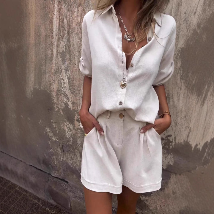 Casual jumpsuit set for women with button top and elastic waist Lune London