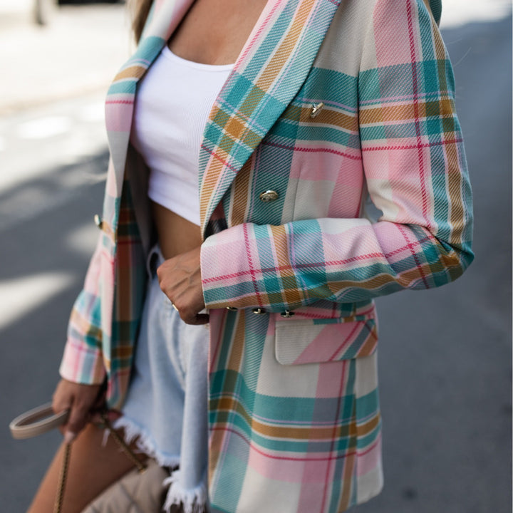 Ladies Elegant Checked Blazer Lune London