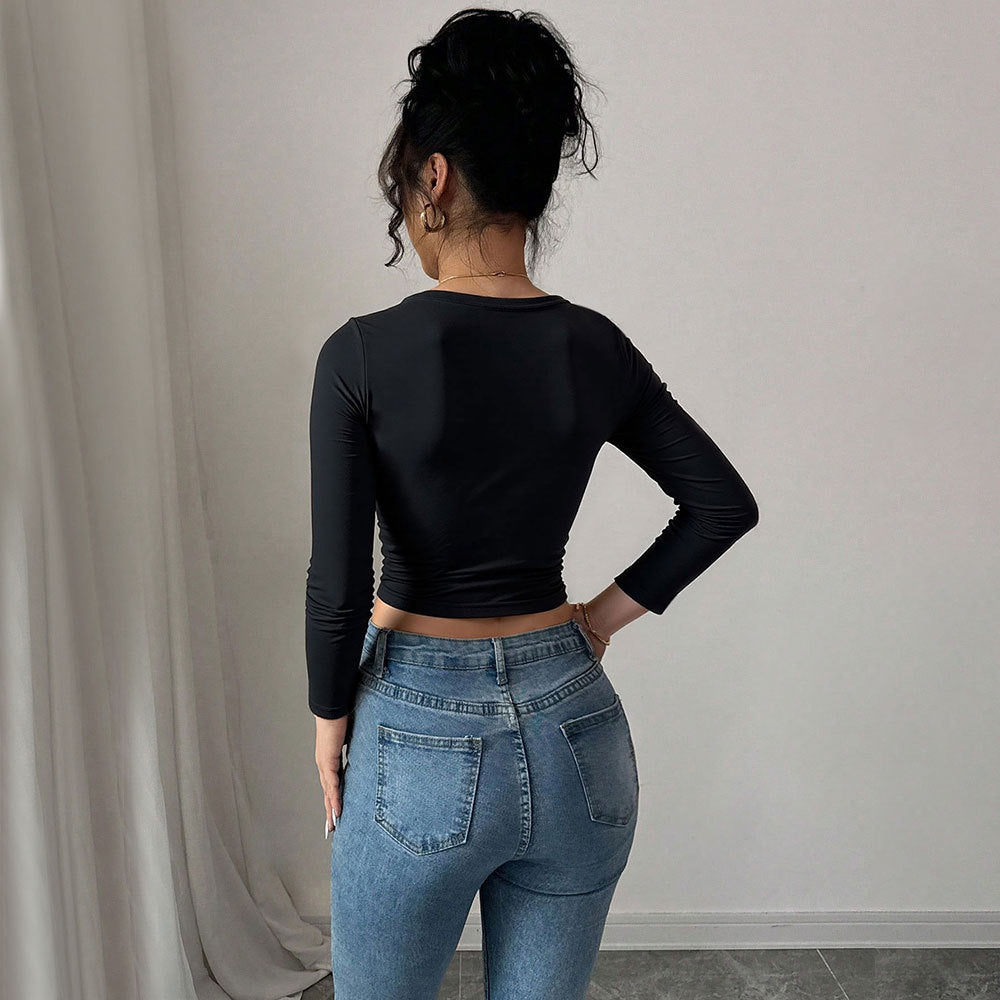 Haut court femme avec nœud décoratif et manches longues Chic & Stil