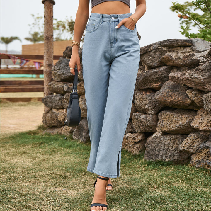 High-waisted jeans for women with straight leg and side pockets Lune London