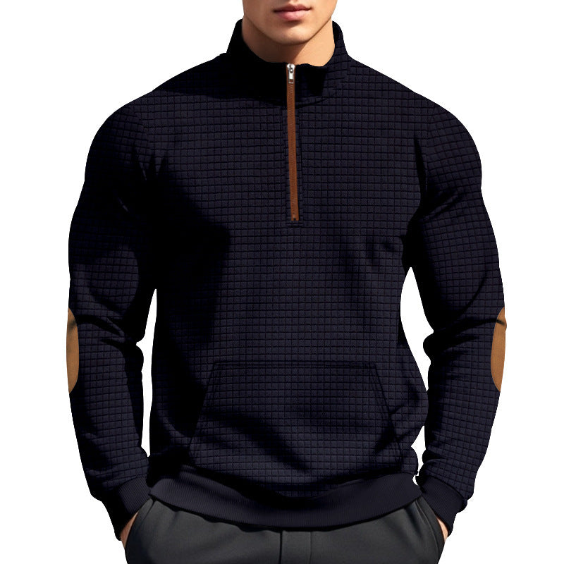 Sporty pullover for men with half-zip closure and textured surface Lune London