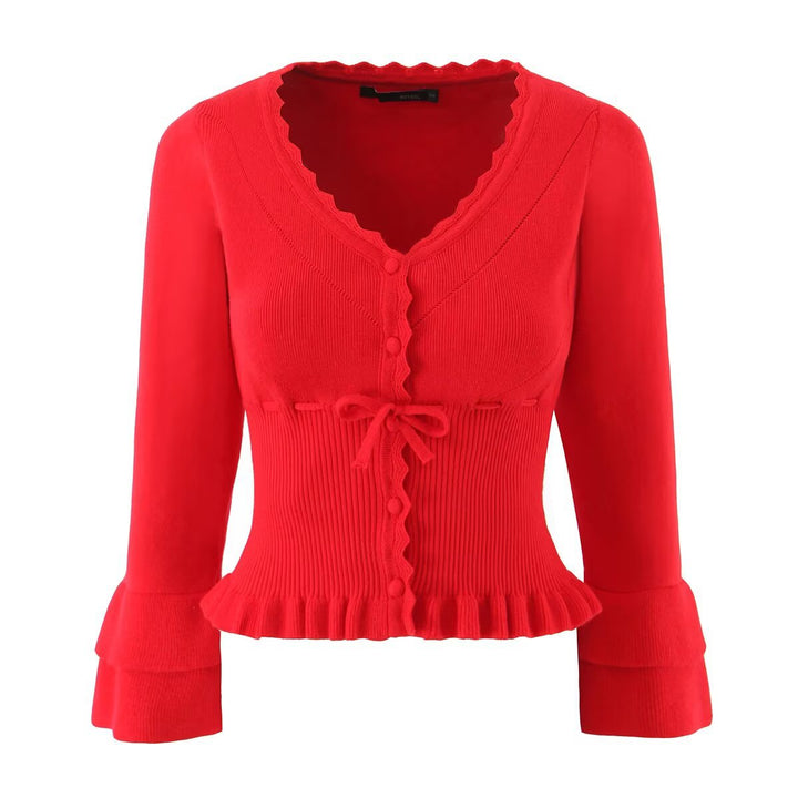 Original cut knitted jacket for women with ruffle details Lune London