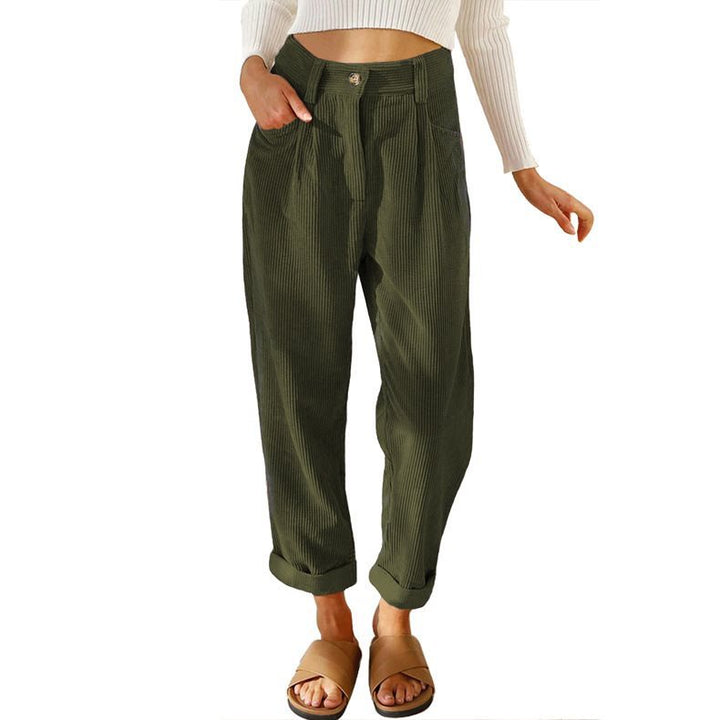 Ladies Comfortable and Elegant High-Waist Pants with a Fine Rib Pattern Lune London