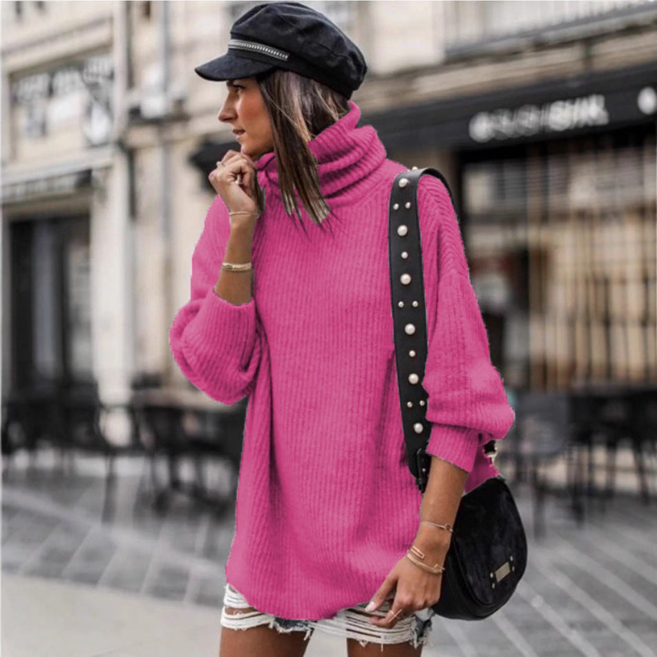 Sweater women with high collar and large knit pattern Lune London