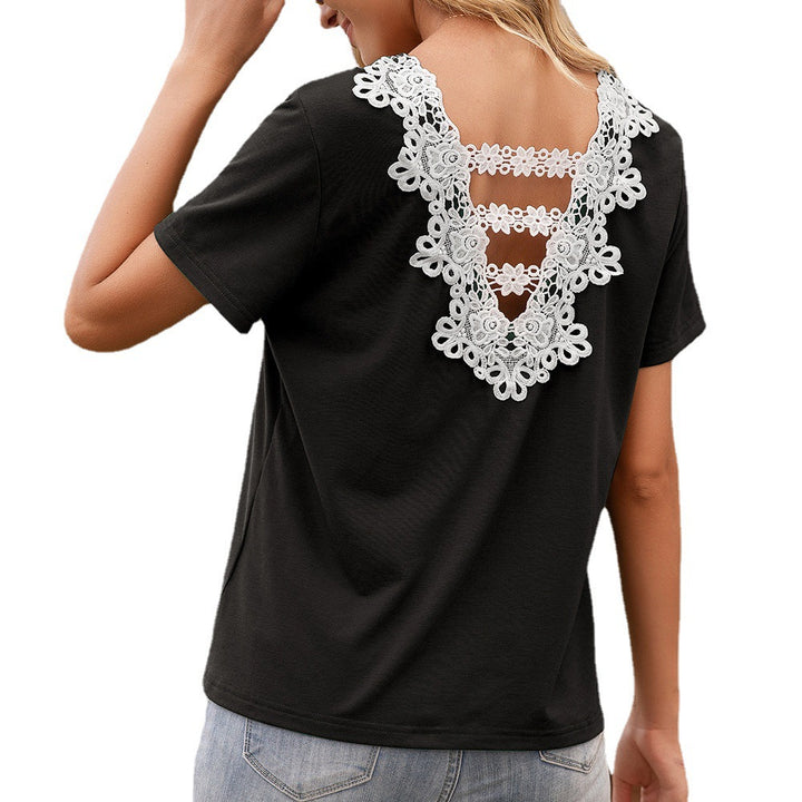 Women's T-shirt with lace detail and V-neck Lune London