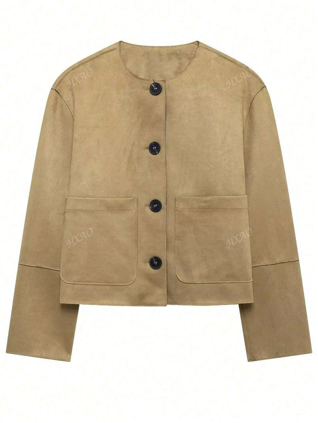 Fashionable women's suede jacket with front pockets and button detail Lune London