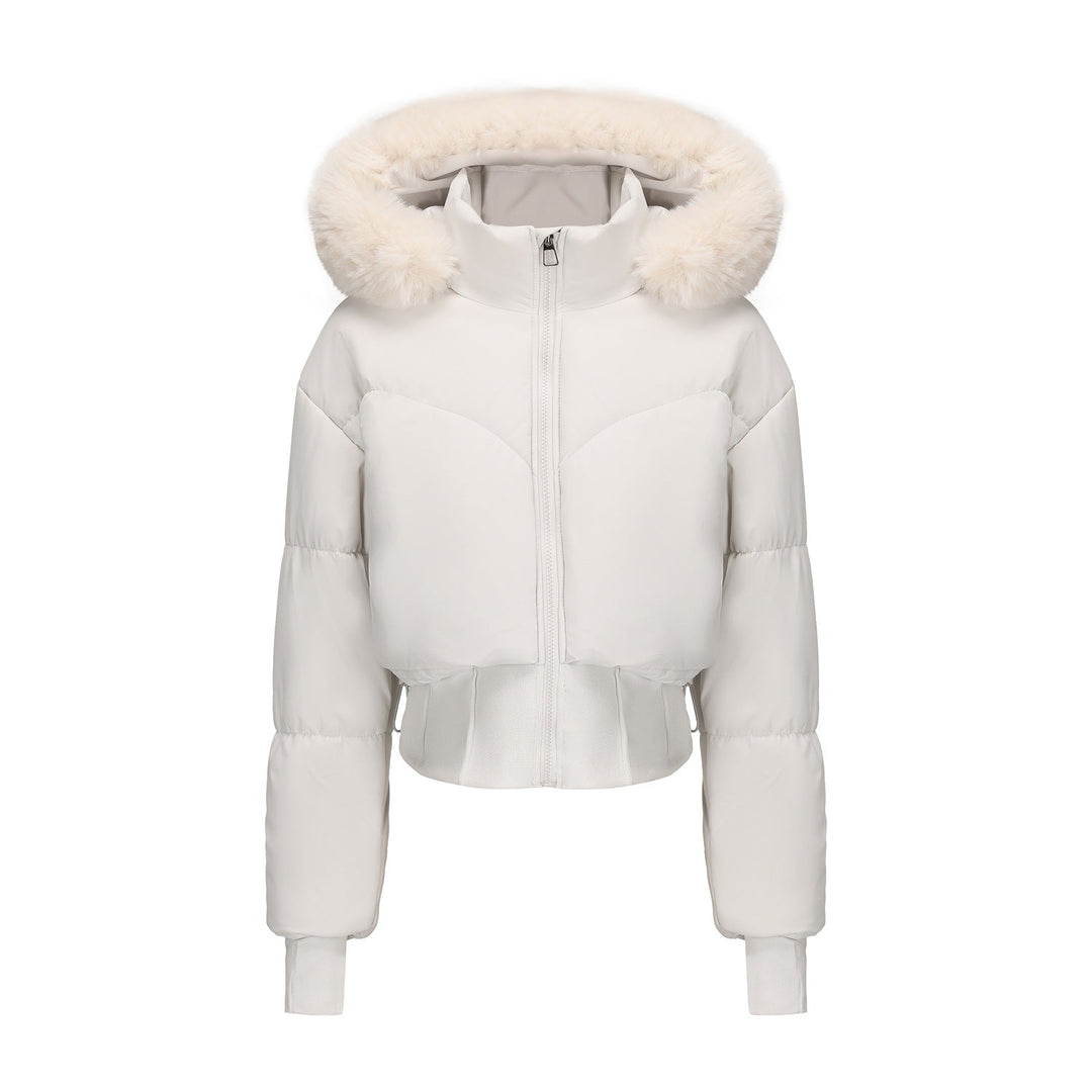 Women's Cropped Down Jacket with Removable Hood and Faux Fur Trim Lune London