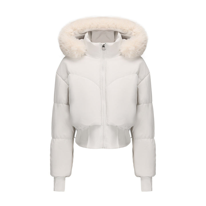 Women's Cropped Down Jacket with Removable Hood and Faux Fur Trim Lune London