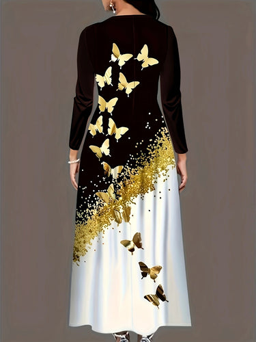 Maxi dress for ladies with an elegant butterfly design and gold accents Lune London