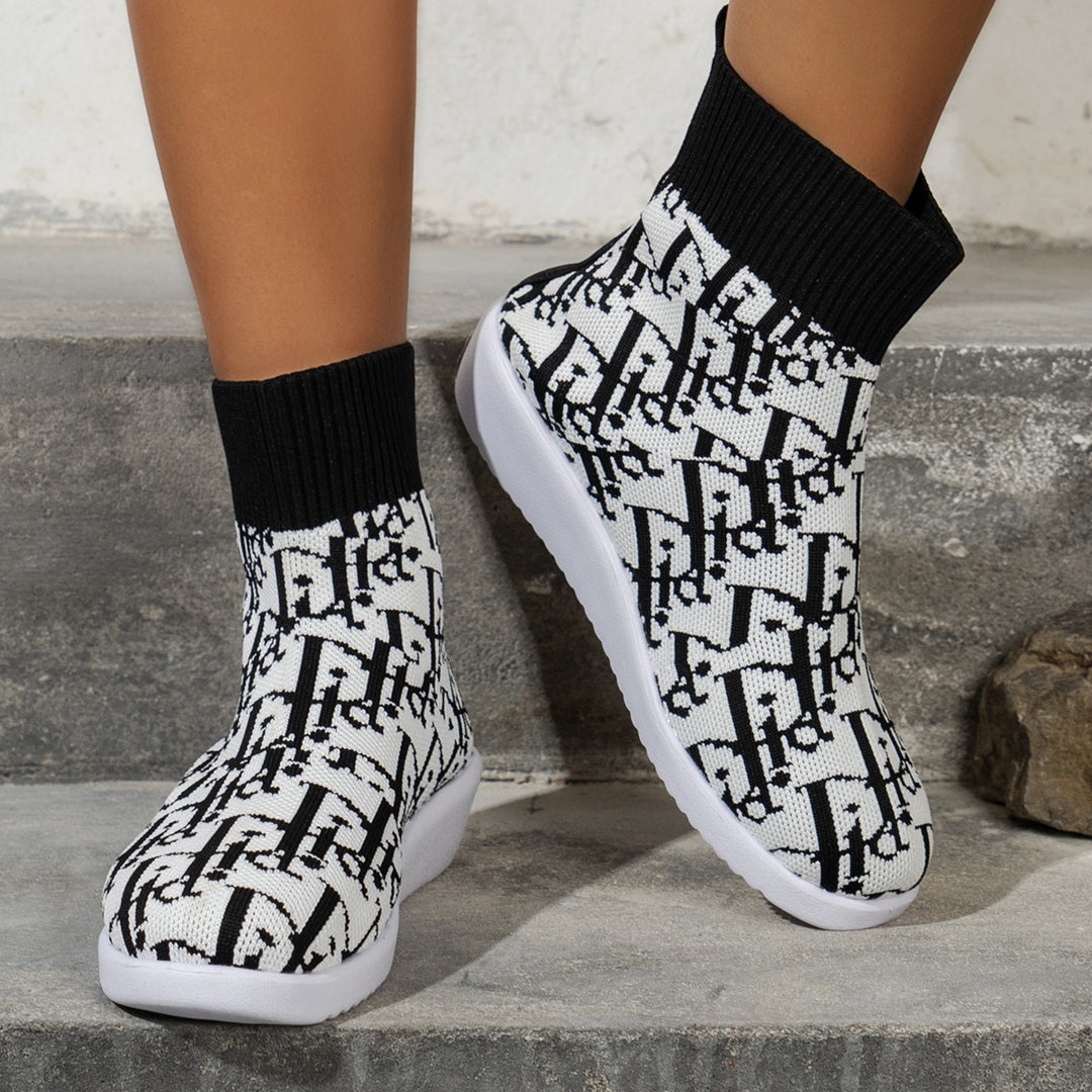 Fashionable synthetic boots for women with creative pattern and elastic shaft Lune London