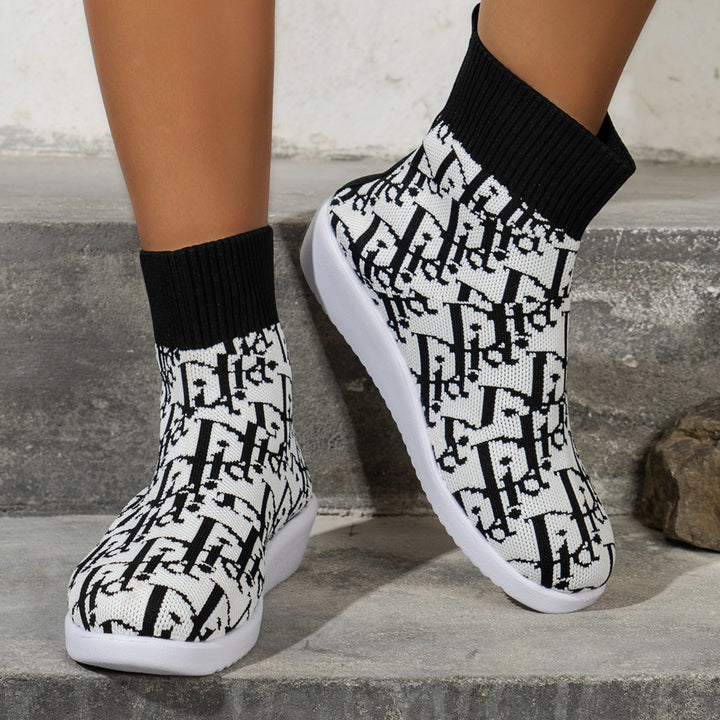Fashionable synthetic boots for women with creative pattern and elastic shaft Lune London