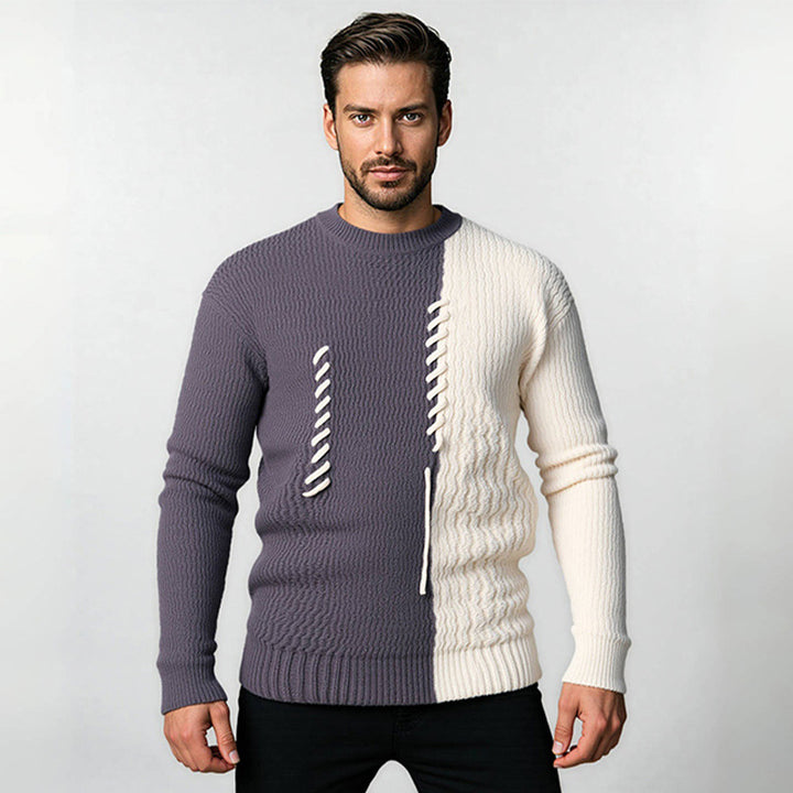 Men's knit sweater with modern structured design and contrasting patterns Lune London